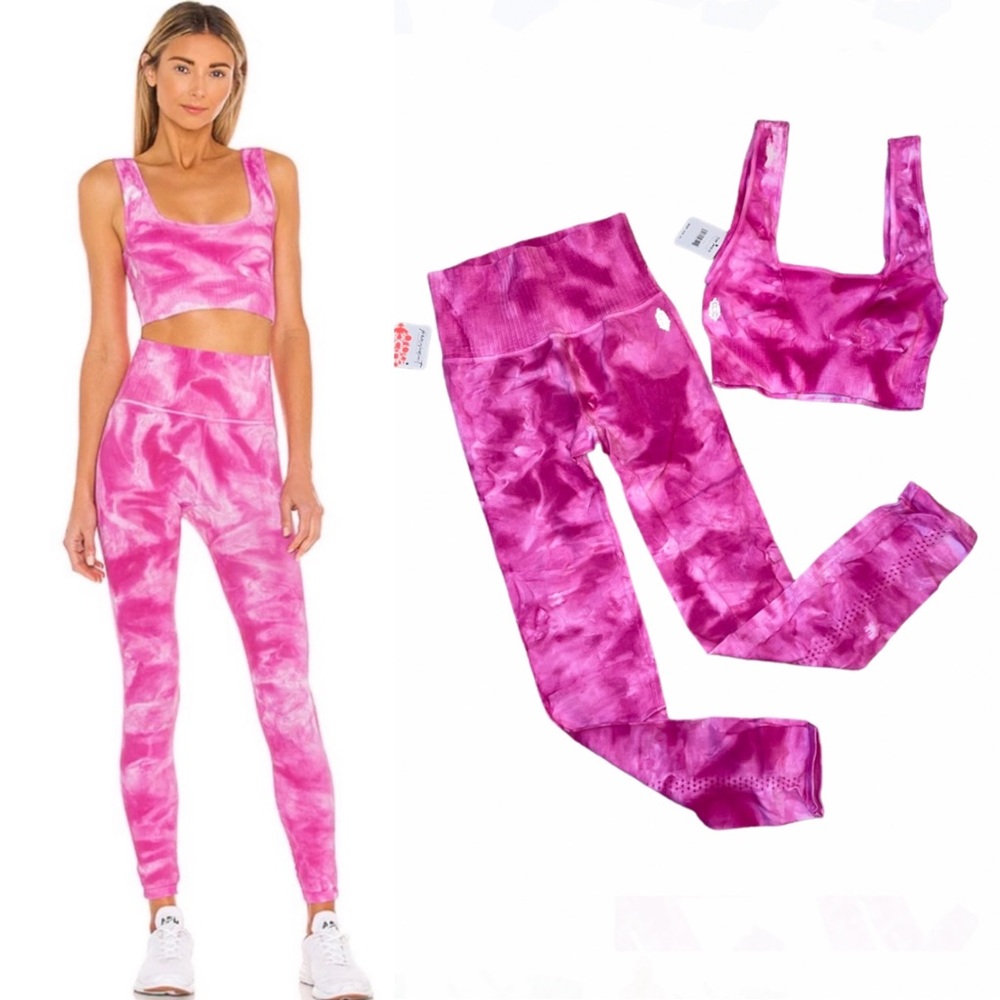 Free People Pink Tie-Dye High-Waist Leggings and Crop Tank Set